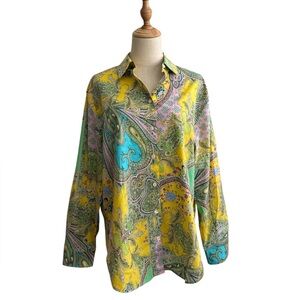 Hinson Wu Halsey Long Sleeve Yellow Multi Color Paisley Print Shirt Size Medium